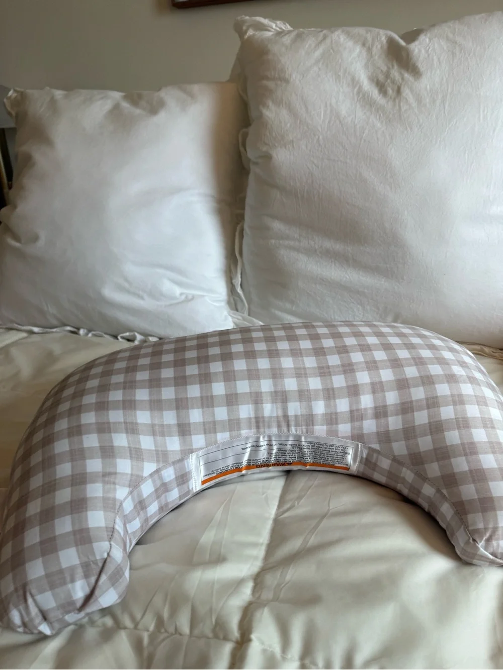 Gingham Nursing Pillow - Neutral Beige Check